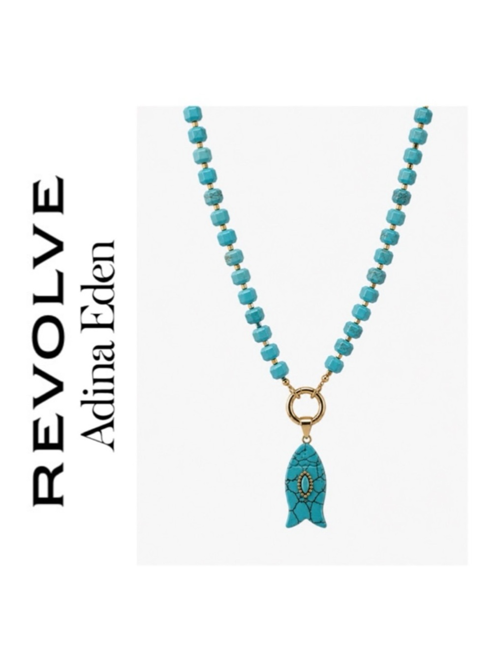 Revolve x Adina Eden Turquoise Natural Stone Fish Pendant Beaded Necklace